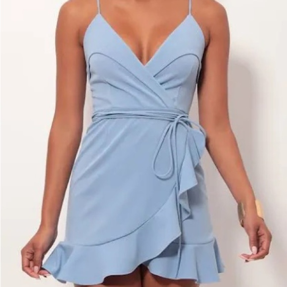 Lucy in the sky Carisa Ruffle Dress in Pastel Blue